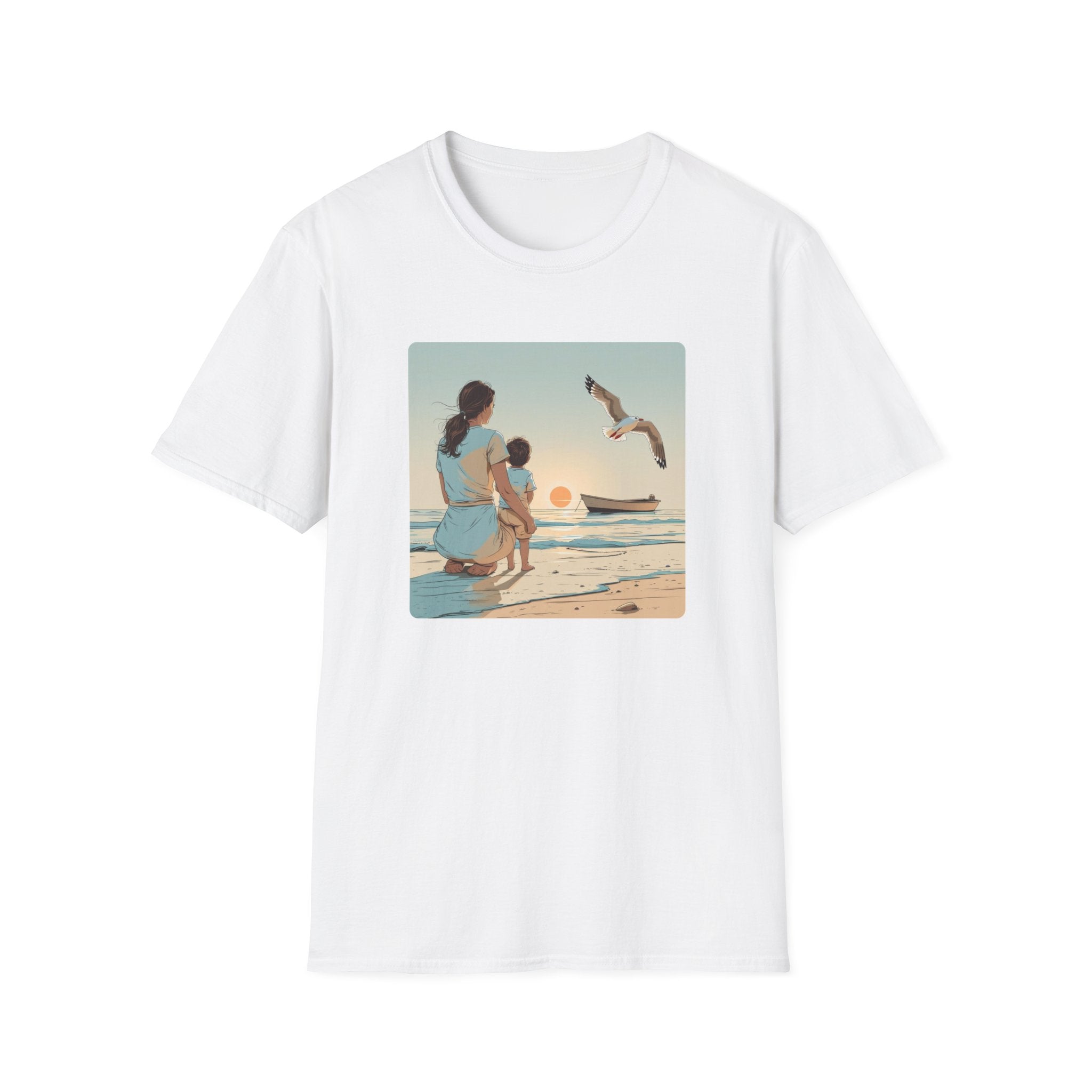 Mother And Child At Sunrise By The Sea