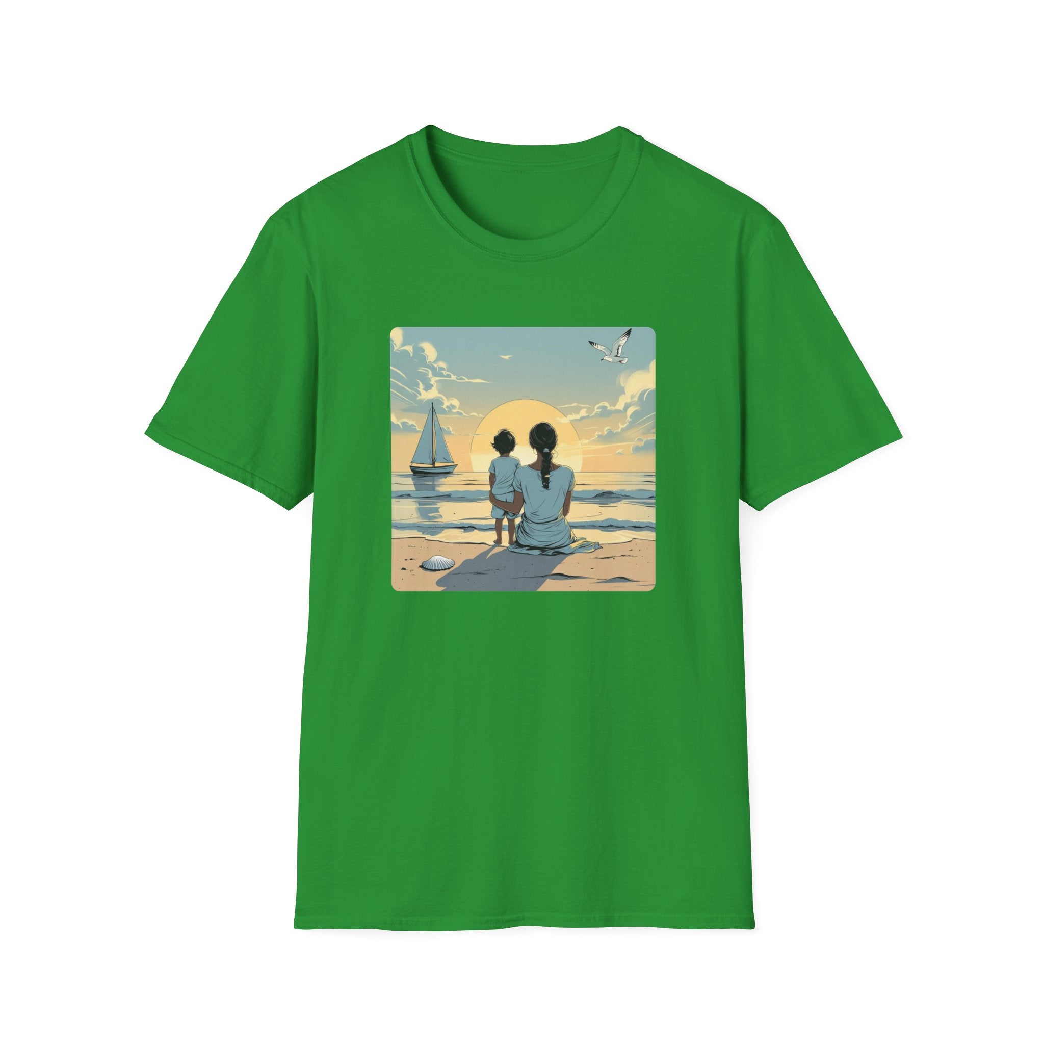 Mother And Child Watch A Yacht At Sunrise