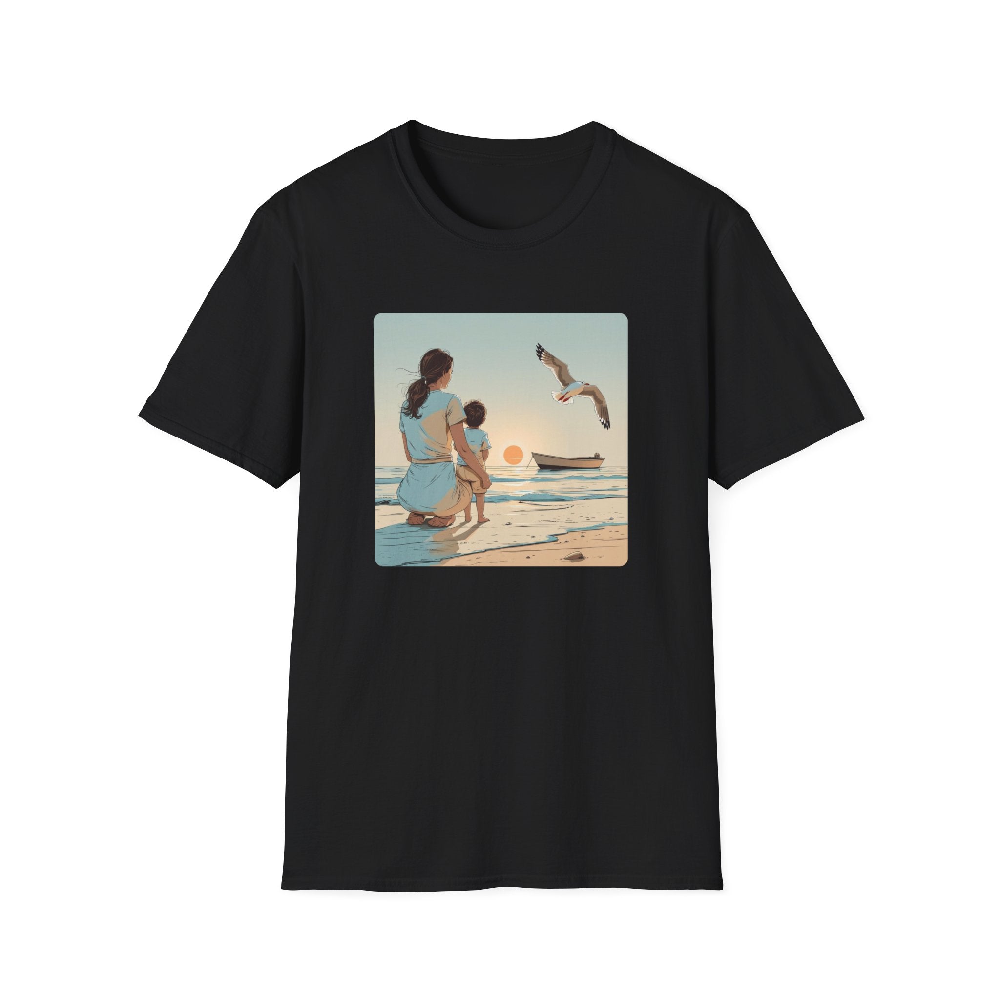 Mother And Child At Sunrise By The Sea