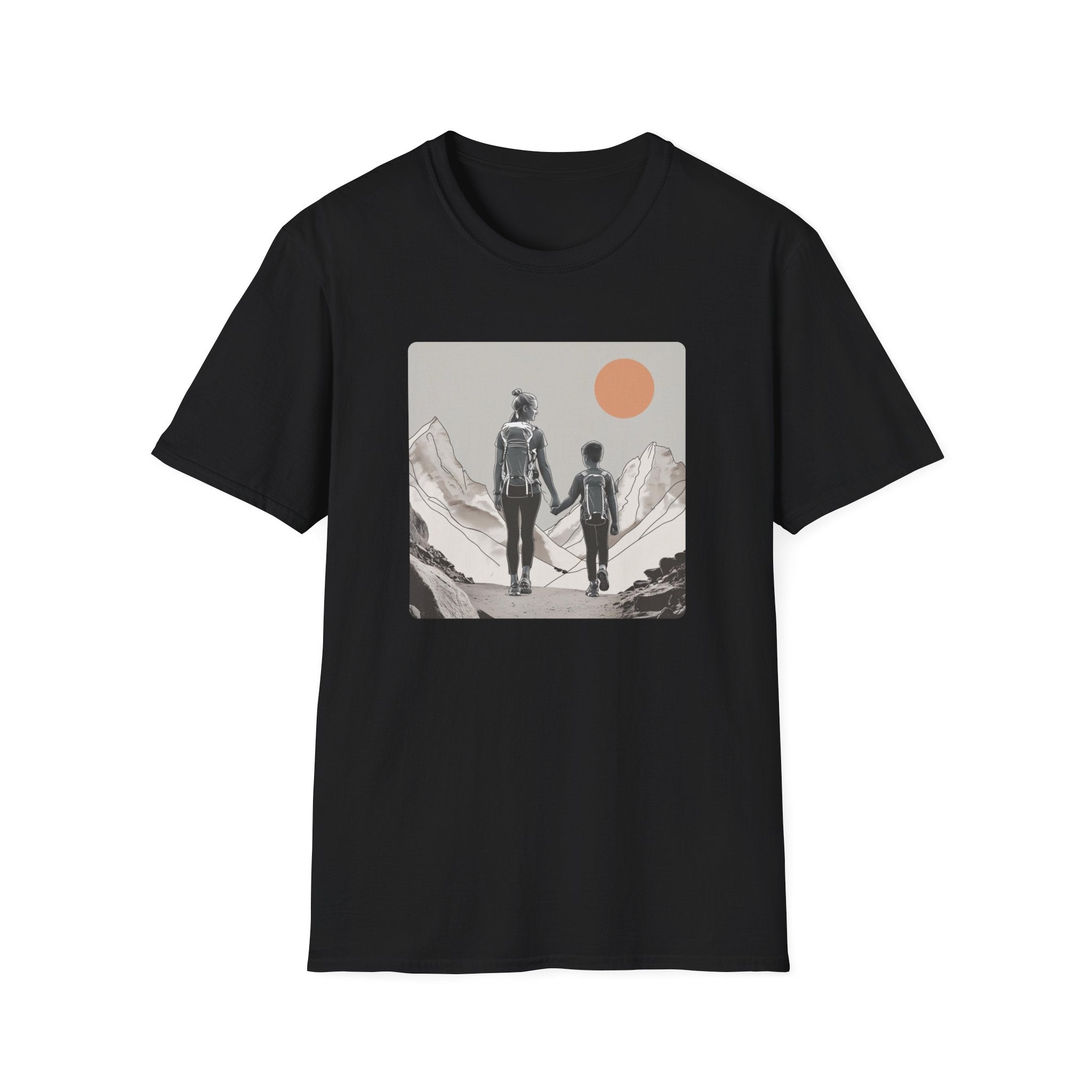Mother And Child Trekking Towards The Sun