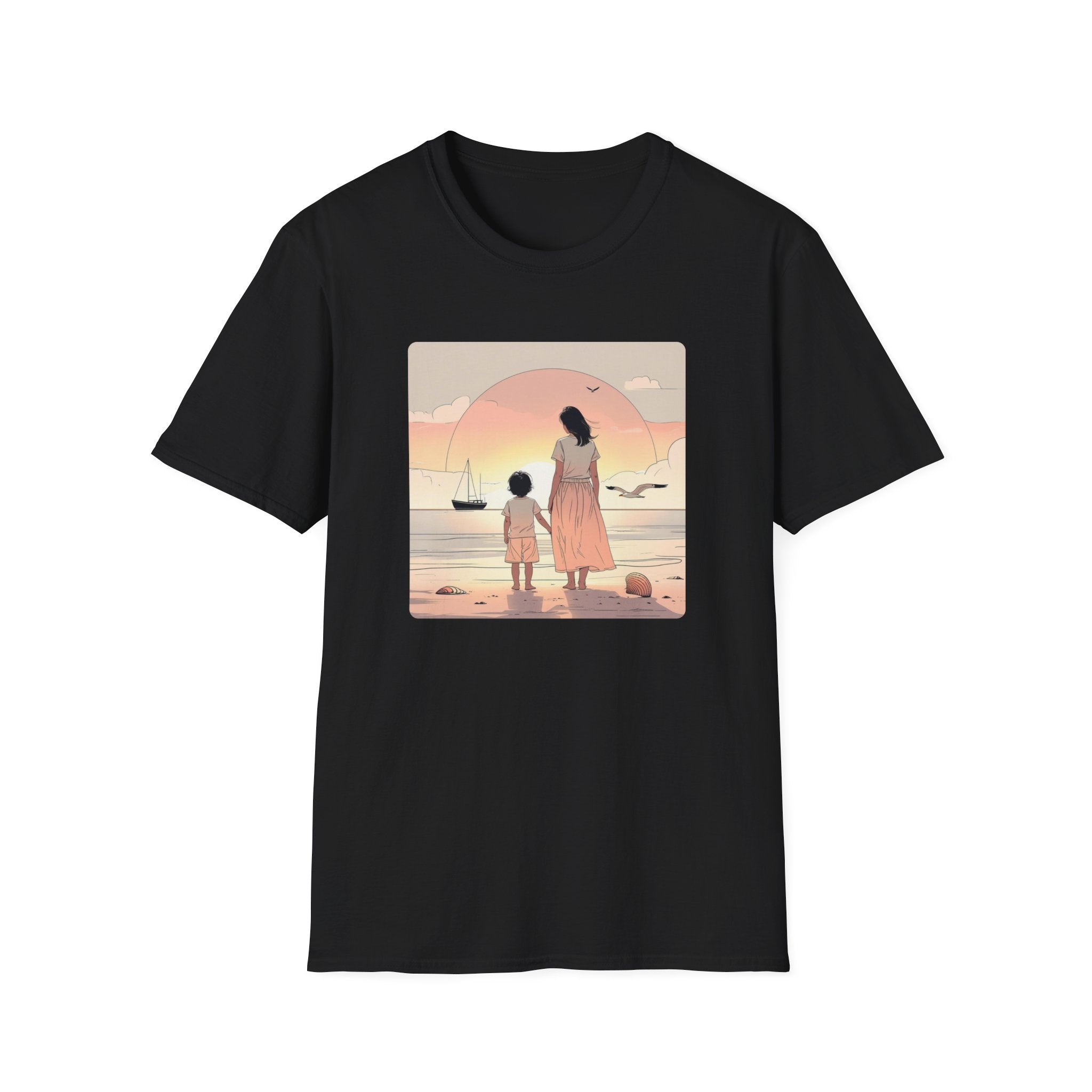 Mother And Child At Seashore Sunrise