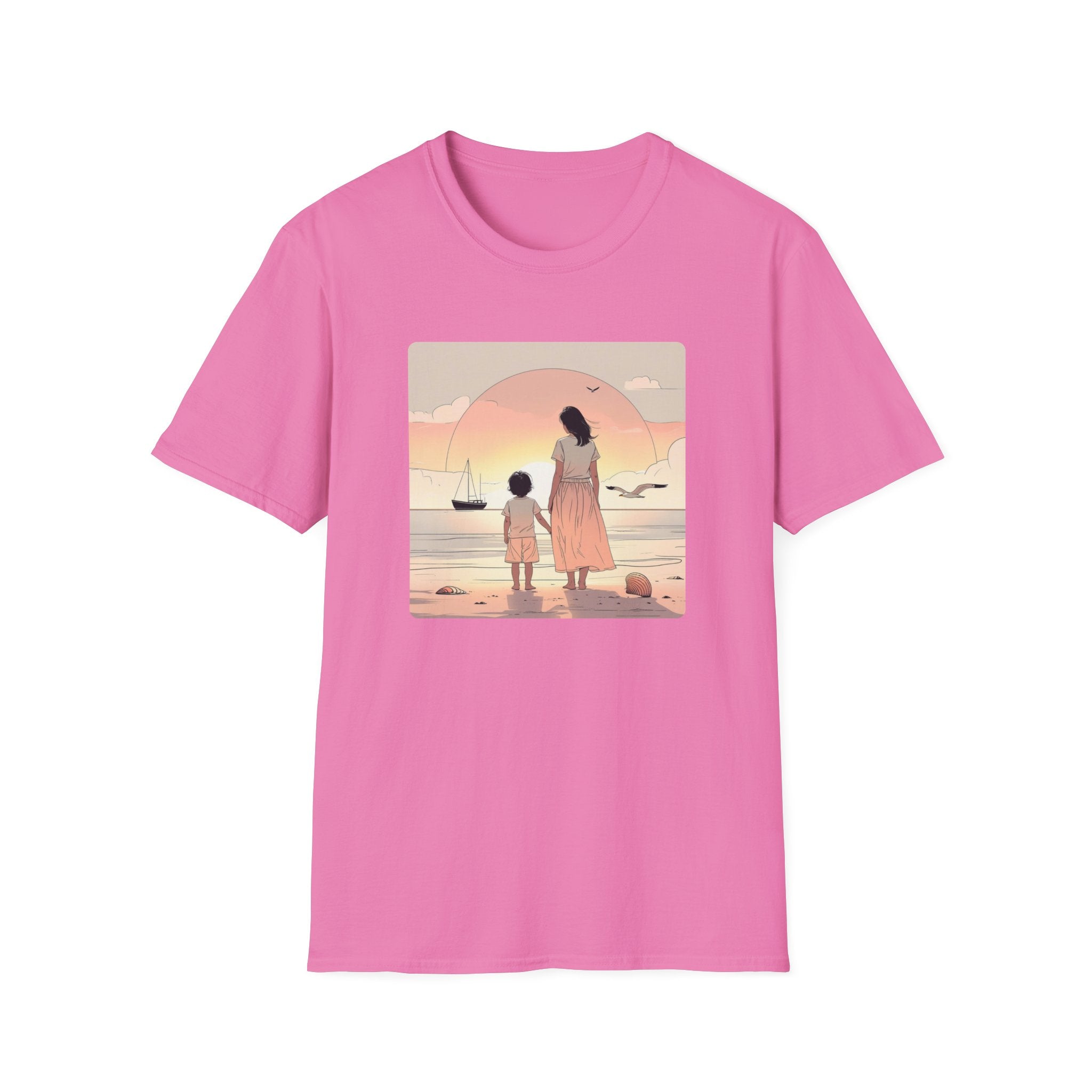 Mother And Child At Seashore Sunrise
