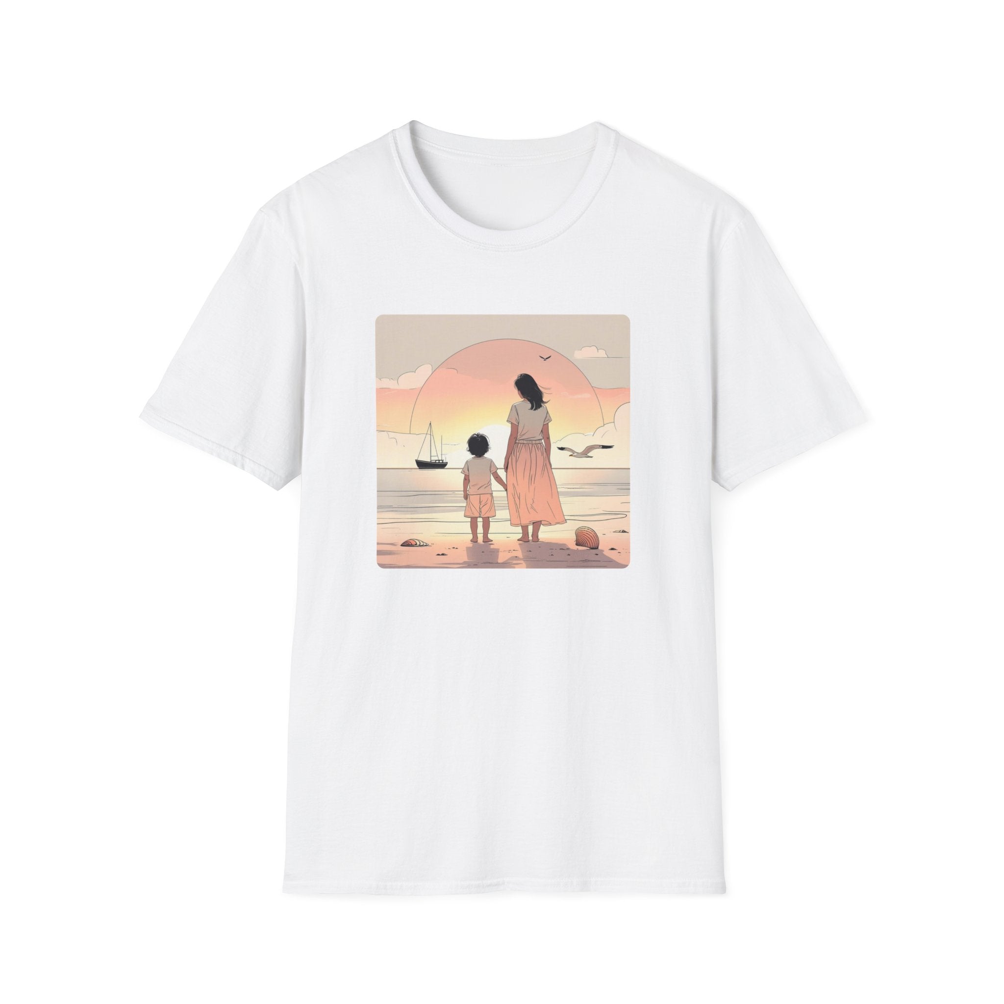 Mother And Child At Seashore Sunrise