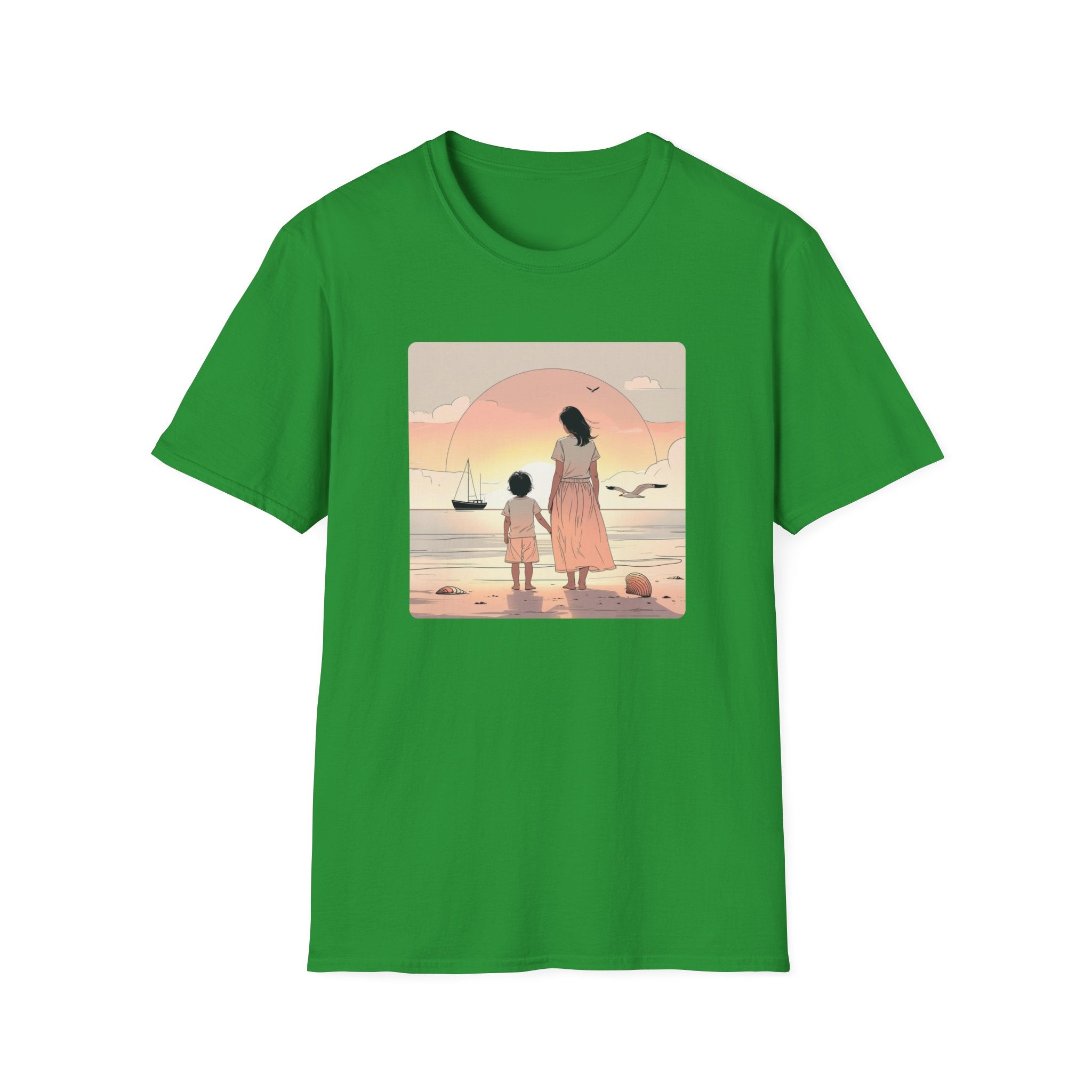 Mother And Child At Seashore Sunrise