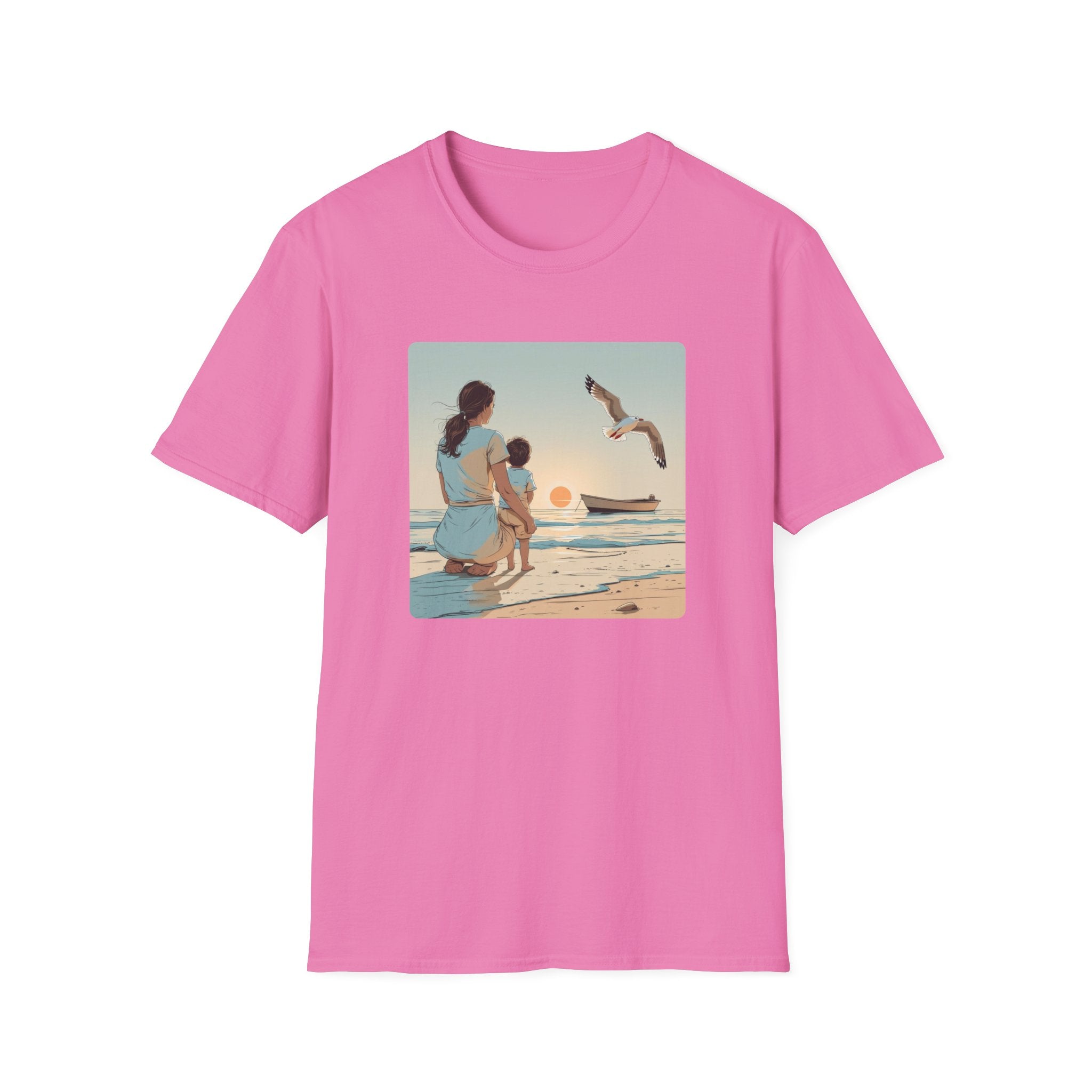 Mother And Child At Sunrise By The Sea